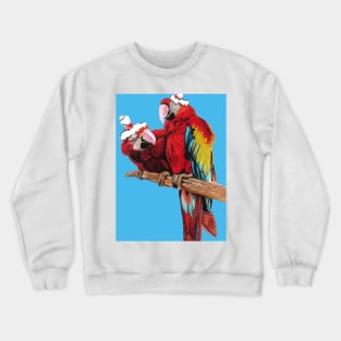 Christmas Macaw - Here Comes Santa Macaws! - on Blue Crewneck Sweatshirt